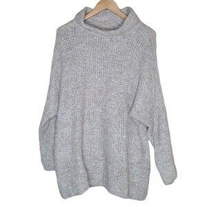 Free People Oversized Sweater Womens XS Beige Alpaca Blend Fuzzy Cowl Neck Boho